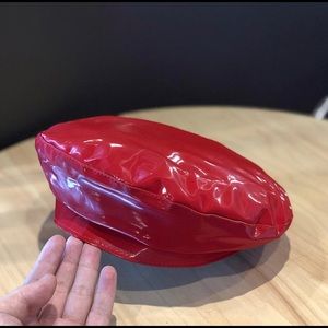 Fashion Ladies Women Girls Leather Beret Cap Newsboy Hat -Red